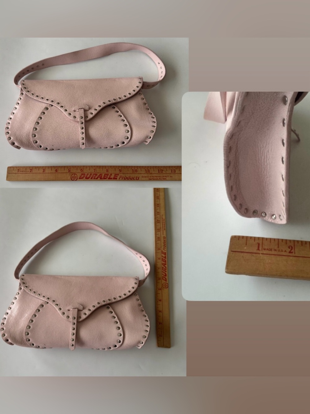Celine Triomphe Poulbot Vintage Italy Designer Shoulder Bag Pink Studded - Picture 16 of 16